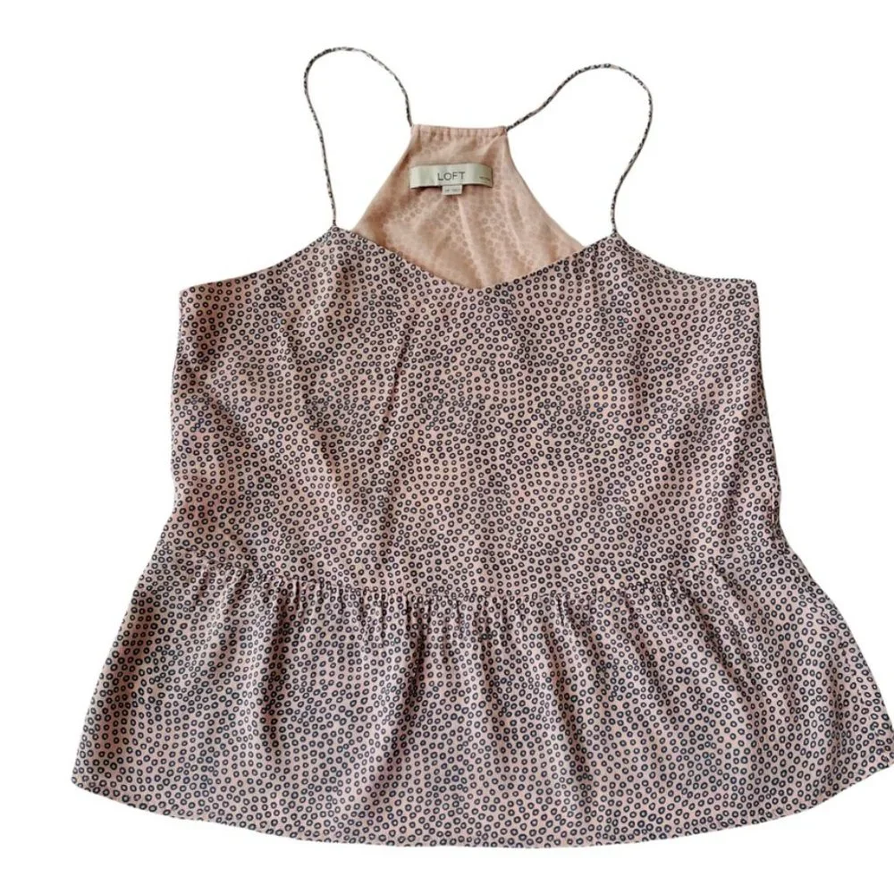 Ann Taylor Loft Women's Polka Dot Top Blush Pink/Beige Size SP - Picture 3 of 9